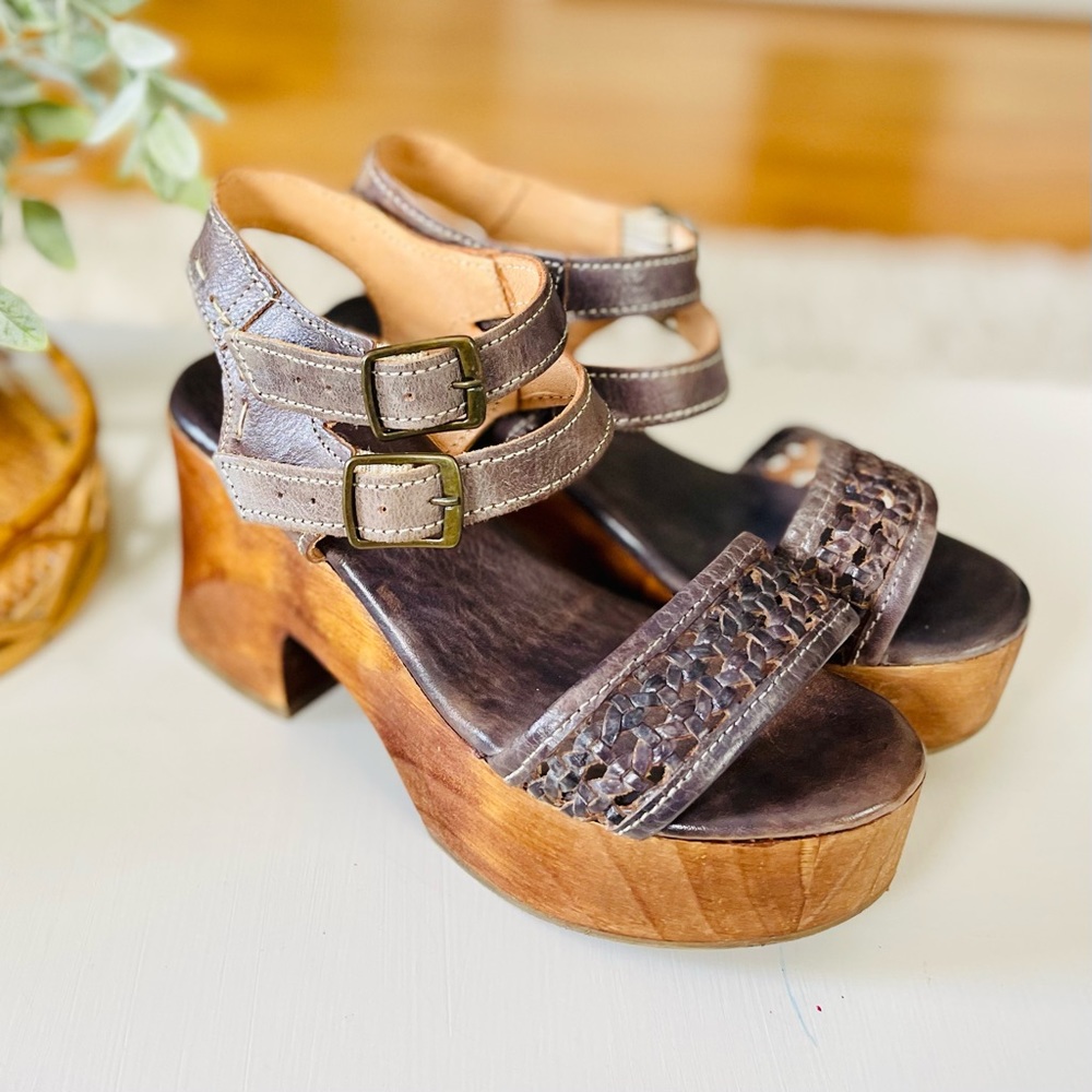 Bed Stu Kenya Block Heeled Double Strap Platform Sandals Smoke